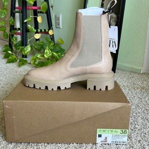 Zara Beige Leather Ankle Boots- size 38/7.5
